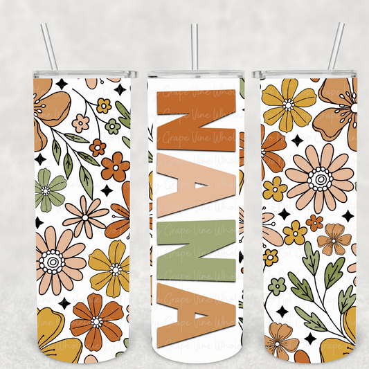 Nana (Retro Flowers) 20oz Skinny Tumbler Grape Vine Wholesale