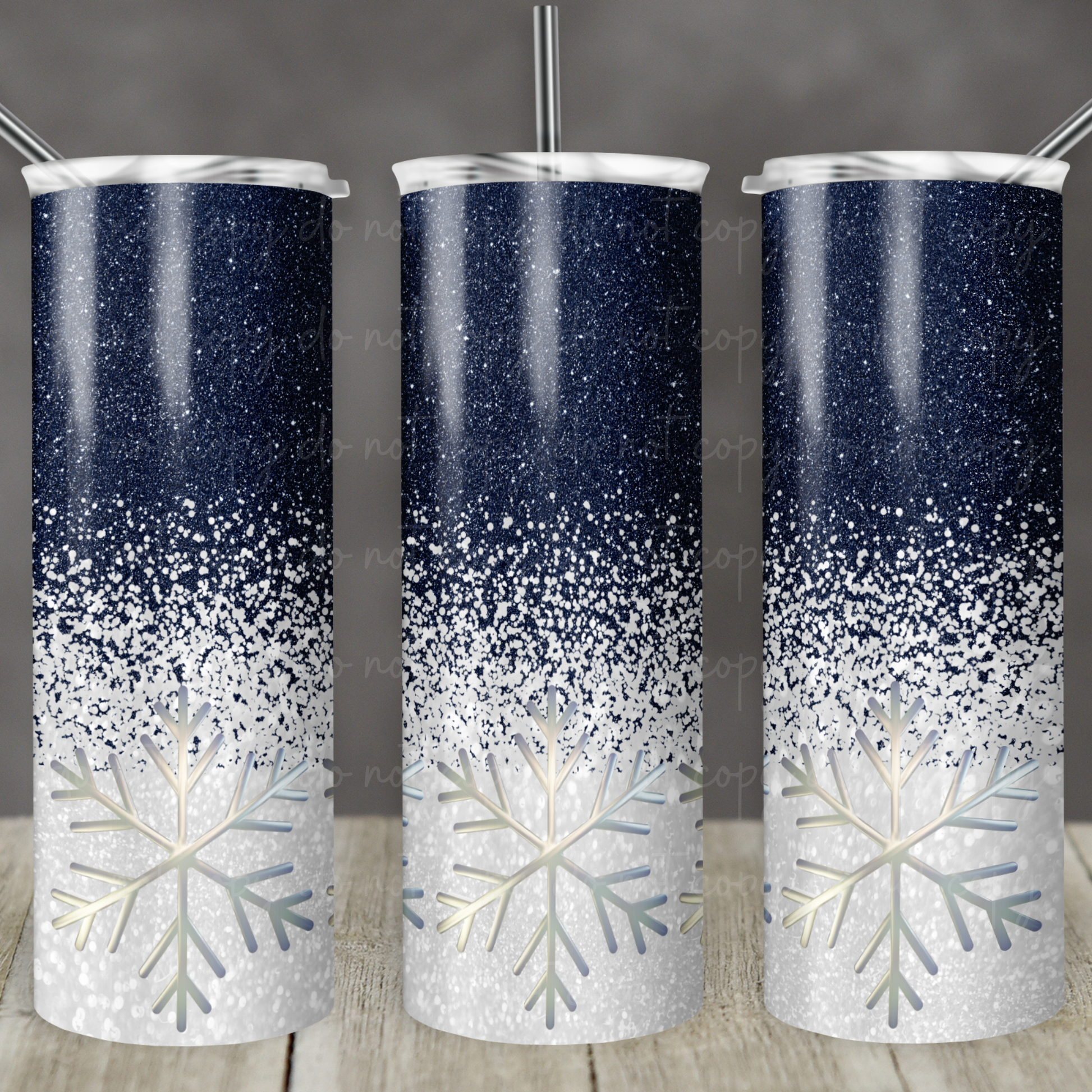 Navy Glitter Snowflakes 20oz Skinny Tumbler Grape Vine Wholesale