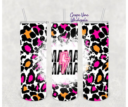 Neon Bolt and Leopard Mama 20oz Skinny Tumbler Grape Vine Wholesale