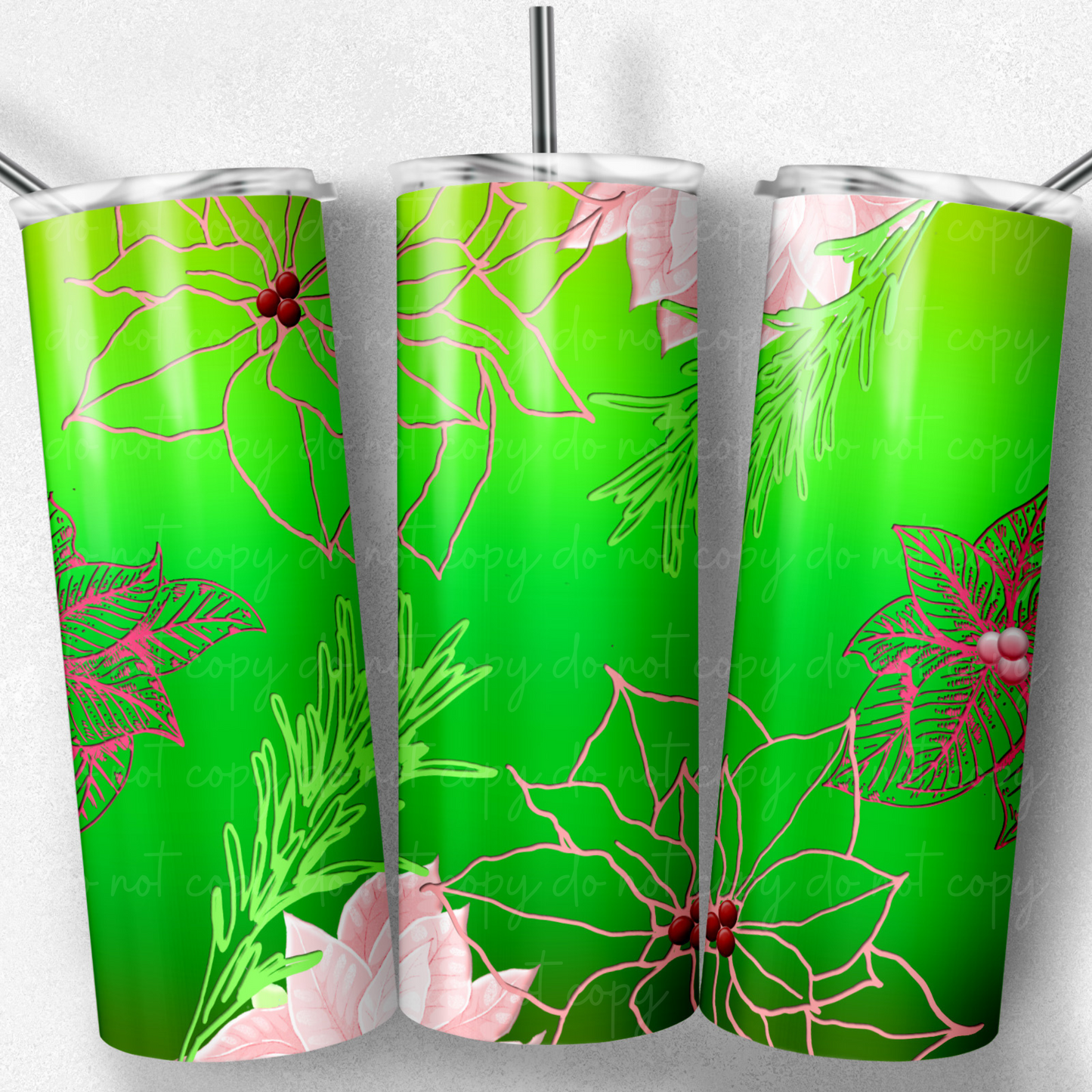 Neon Poinsettia on Bright Green 20oz Skinny Tumbler Grape Vine Wholesale