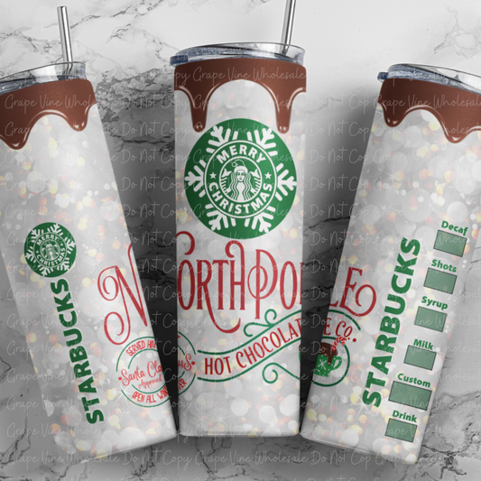 North Pole Hot Chocolate 20oz Skinny Tumbler Grape Vine Wholesale