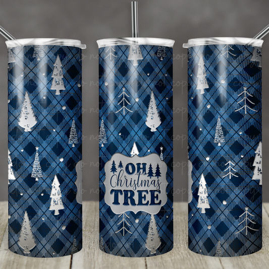 Oh Christmas Tree (blue plaid) 20oz Skinny Tumbler Grape Vine Wholesale