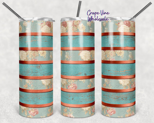 Old Fashioned Floral & Woodgrain 20oz Skinny Tumbler Grape Vine Wholesale