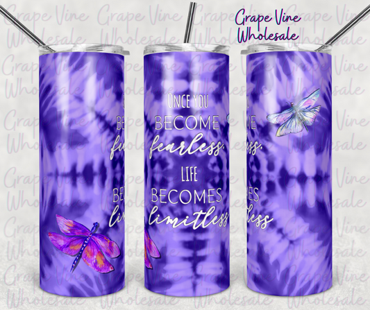 Once You Become Fearless.. Purple Tye Dye 20oz Skinny Tumbler Grape Vine Wholesale