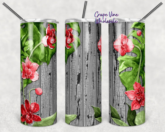 Orchids and Crackle Woodgrain 20oz Skinny Tumbler Grape Vine Wholesale