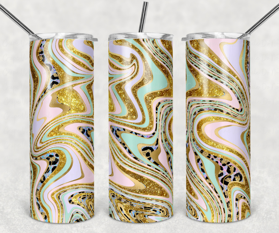 Pastel, Gold and Leopard Agate 20oz Skinny Tumbler Grape Vine Wholesale