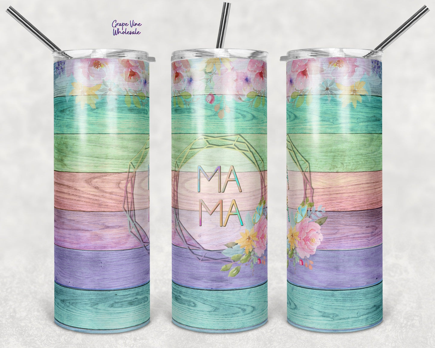 Pastel Liquified Woodgrain Mama 20oz Skinny Tumbler Grape Vine Wholesale