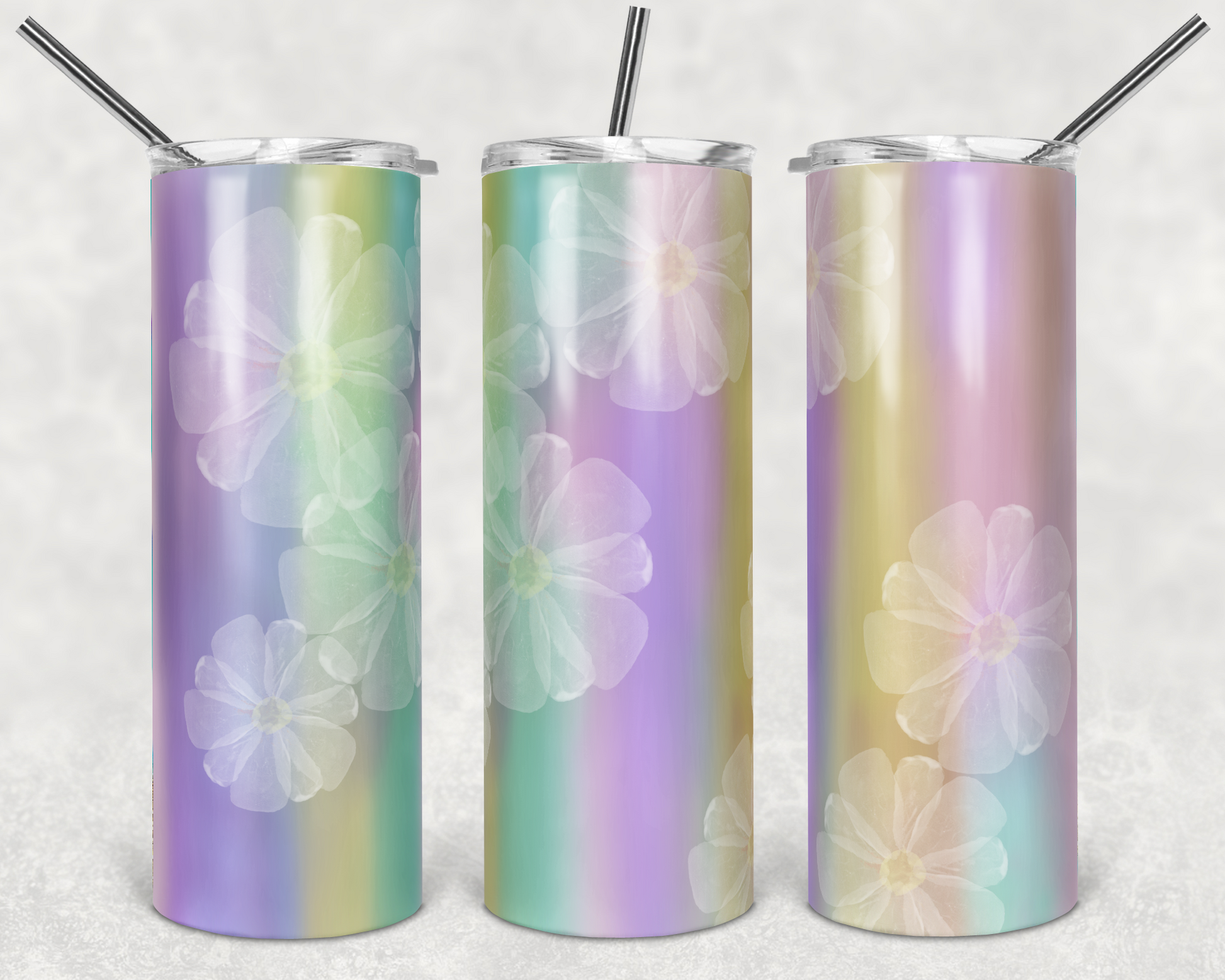 Pastel Watercolor Flowers 20oz Skinny Tumbler Grape Vine Wholesale