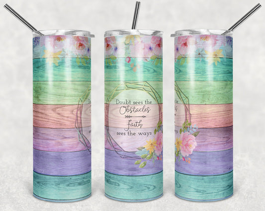 Pastel Woodgrain Faith Finds the Way 20oz Skinny Tumbler Grape Vine Wholesale