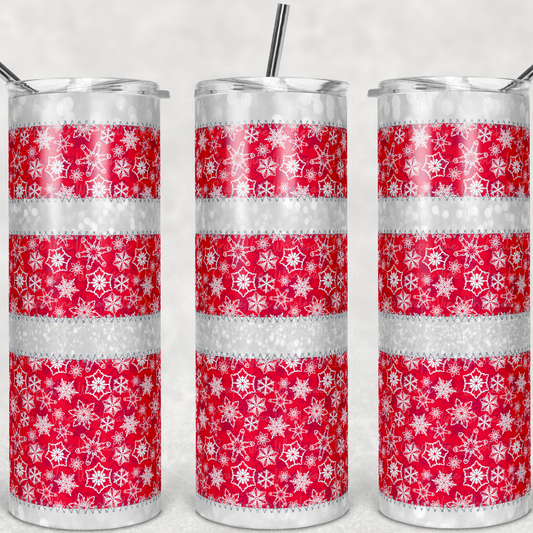 Patchwork Glitter Red Snowflakes   20oz Skinny Tumbler Grape Vine Wholesale