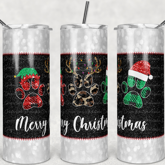 Patchwork Merry Christmas Paws  20oz Skinny Tumbler Grape Vine Wholesale