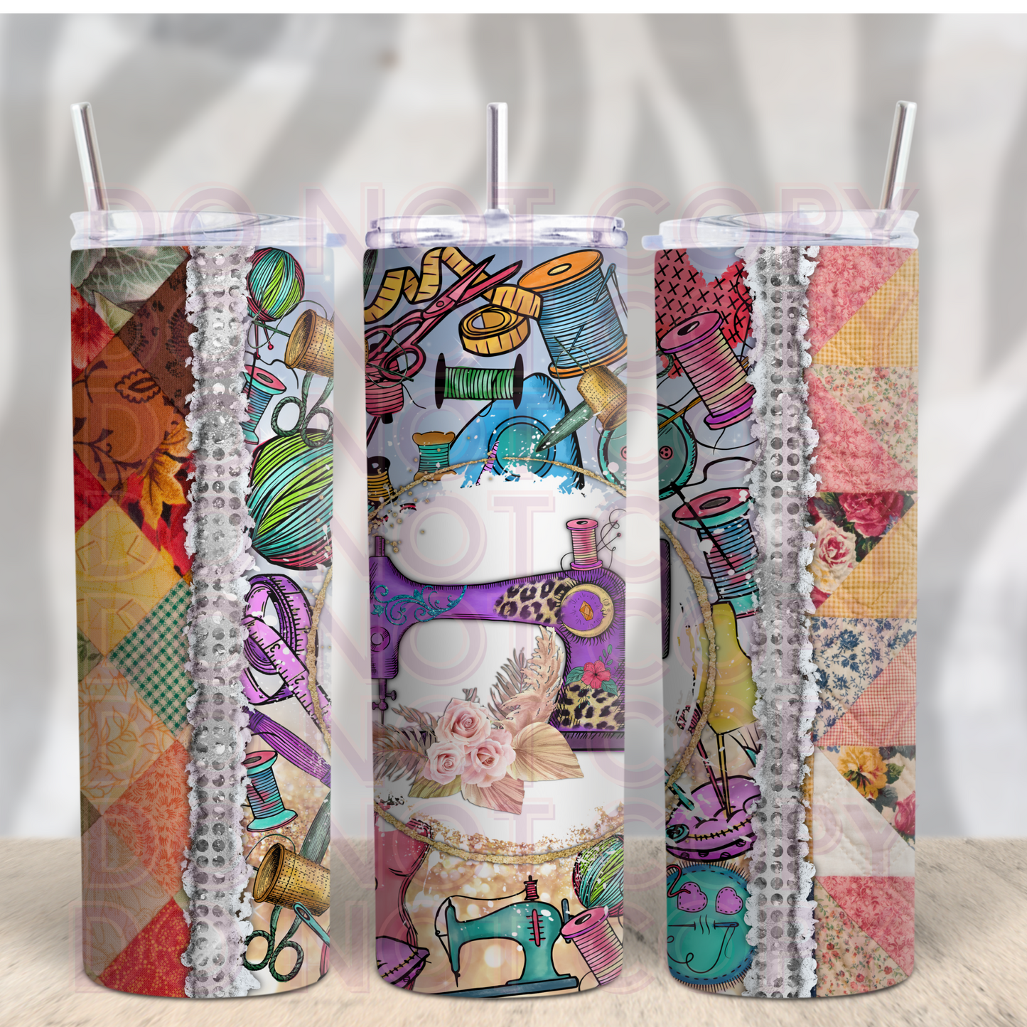 Patchwork Sewing Machine 20oz Skinny Tumbler Grape Vine Wholesale