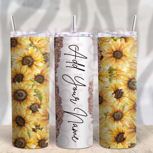 Personalized Sunflower Tumbler -Add your name!- 20oz Skinny Tumbler Grape Vine Wholesale