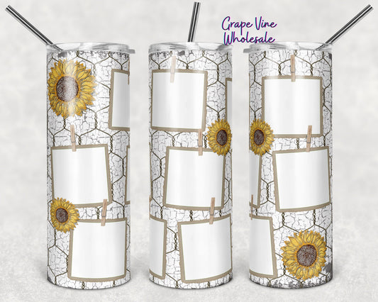 Pic Collage With Crackle & Sunflowers 20oz Skinny Tumbler Grape Vine Wholesale