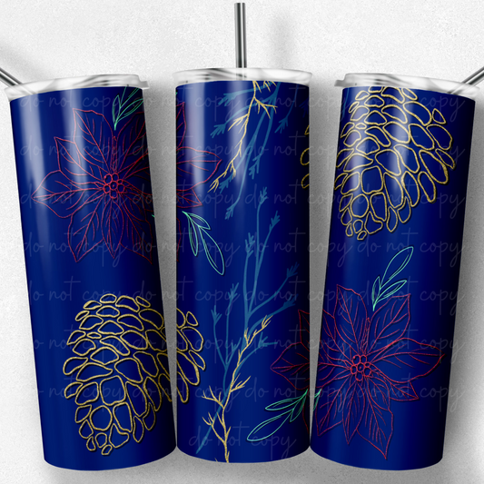 Pinecones and Poinsettias 20oz Skinny Tumbler Grape Vine Wholesale