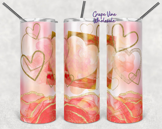 Pink Glitter & Marble Hearts 20oz Skinny Tumbler Grape Vine Wholesale