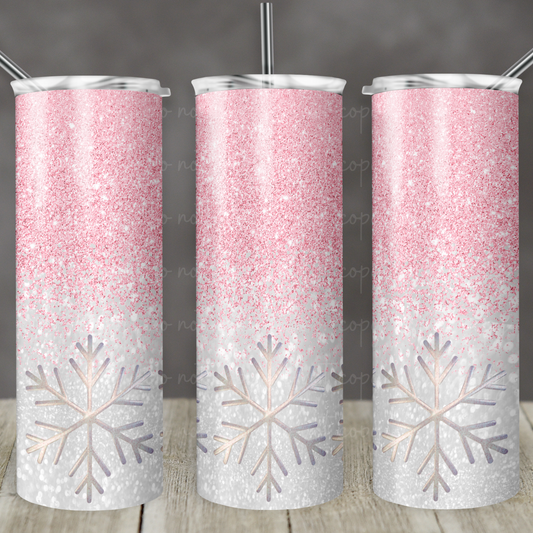 Pink Glitter Snowflakes 20oz Skinny Tumbler Grape Vine Wholesale