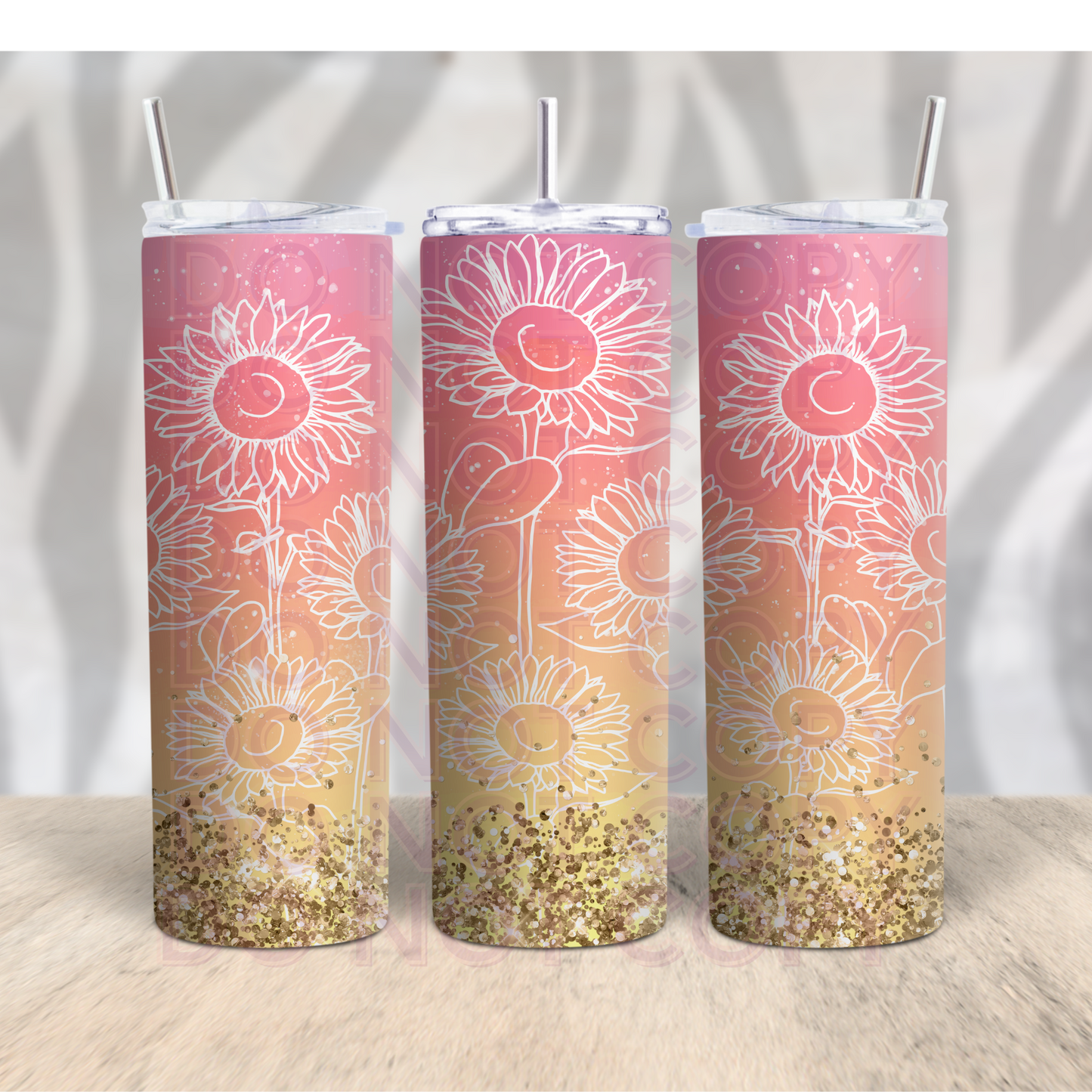 Pink Glitter Sunflowers 20oz Skinny Tumbler Grape Vine Wholesale