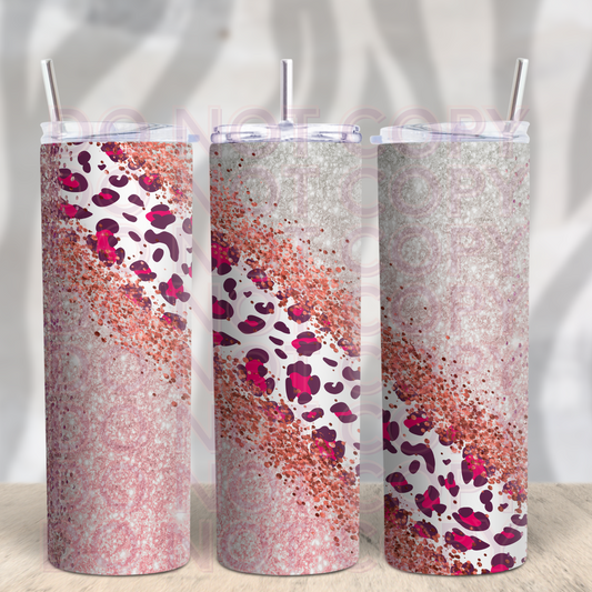 Pink Leopard and Glitter 20oz Skinny Tumbler Grape Vine Wholesale