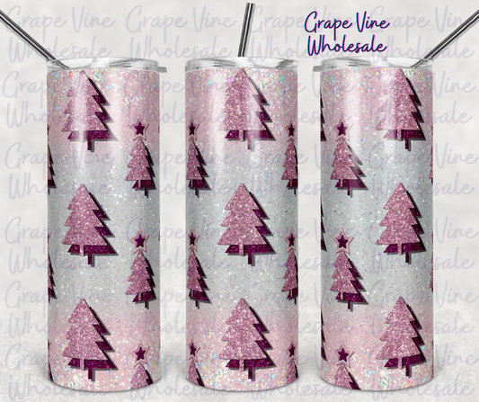 Pink & Silver Ombre Christmas Trees 20oz Skinny Tumbler Grape Vine Wholesale