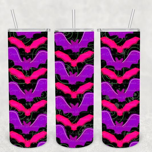 Pink and Purple Bats 20oz Skinny Tumbler Grape Vine Wholesale