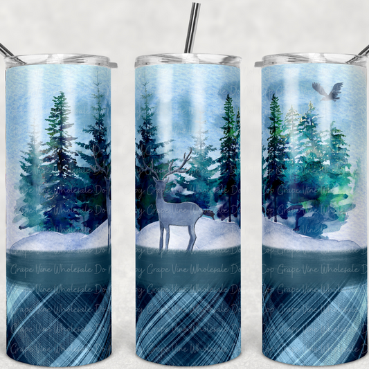 Plaid and Watercolor Deer in a Tree line  20oz Skinny Tumbler Grape Vine Wholesale