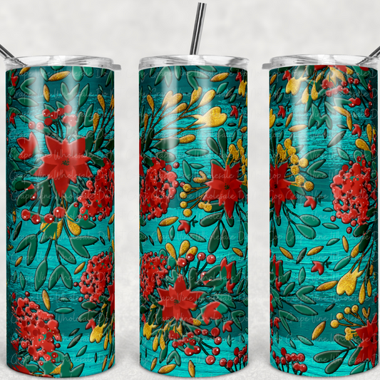 Poinsetta on Teal  20oz Skinny Tumbler Grape Vine Wholesale