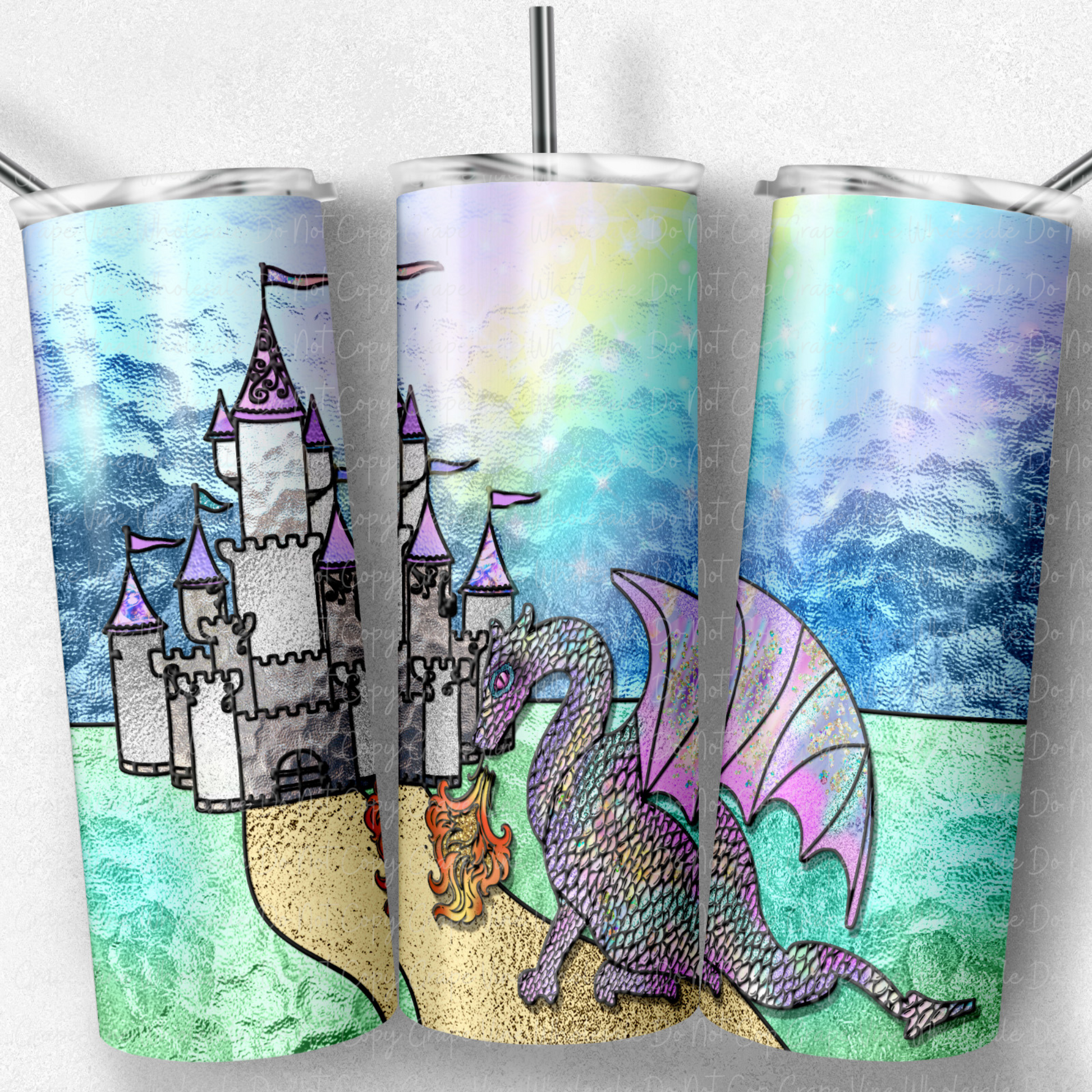 Princess Stained Glass Dragon 20oz Skinny Tumbler Grape Vine Wholesale