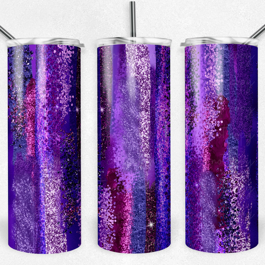 Purple Glitter Brushstrokes 20oz Skinny Tumbler Grape Vine Wholesale