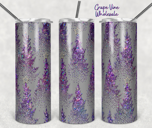 Purple Glitter Christmas Tree 20oz Skinny Tumbler Grape Vine Wholesale