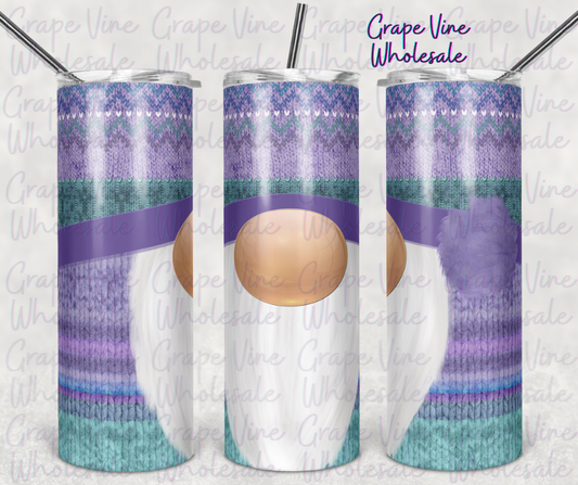 Purple & Teal Gnome Knit Snowflakes 20oz Skinny Tumbler Grape Vine Wholesale