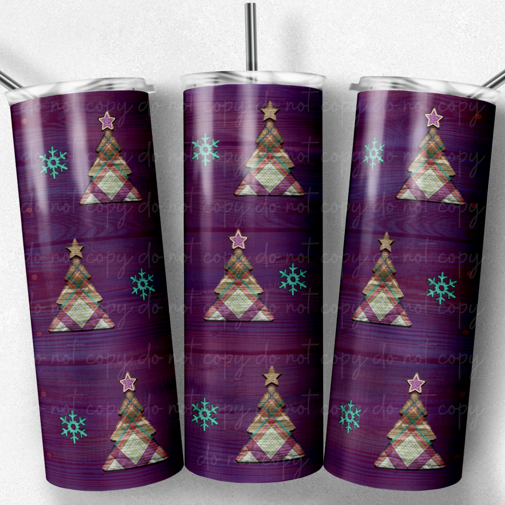 Purple Wooden Chrstmas Trees 20oz Skinny Tumbler Grape Vine Wholesale