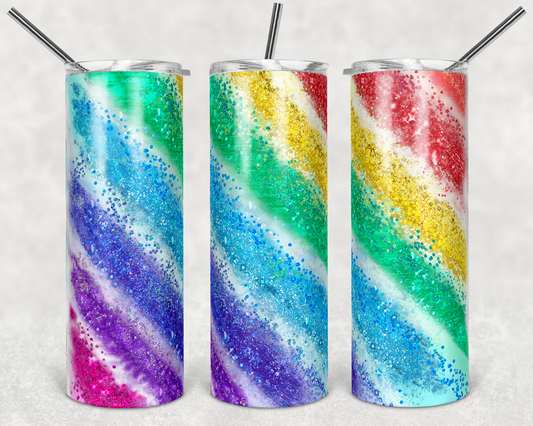 Rainbow Glitter with White Milkyway 20oz Skinny Tumbler Grape Vine Wholesale