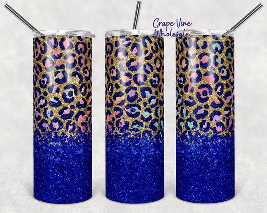 Rainbow Leopard Ombre Glitter Burst 20oz Skinny Tumbler Grape Vine Wholesale