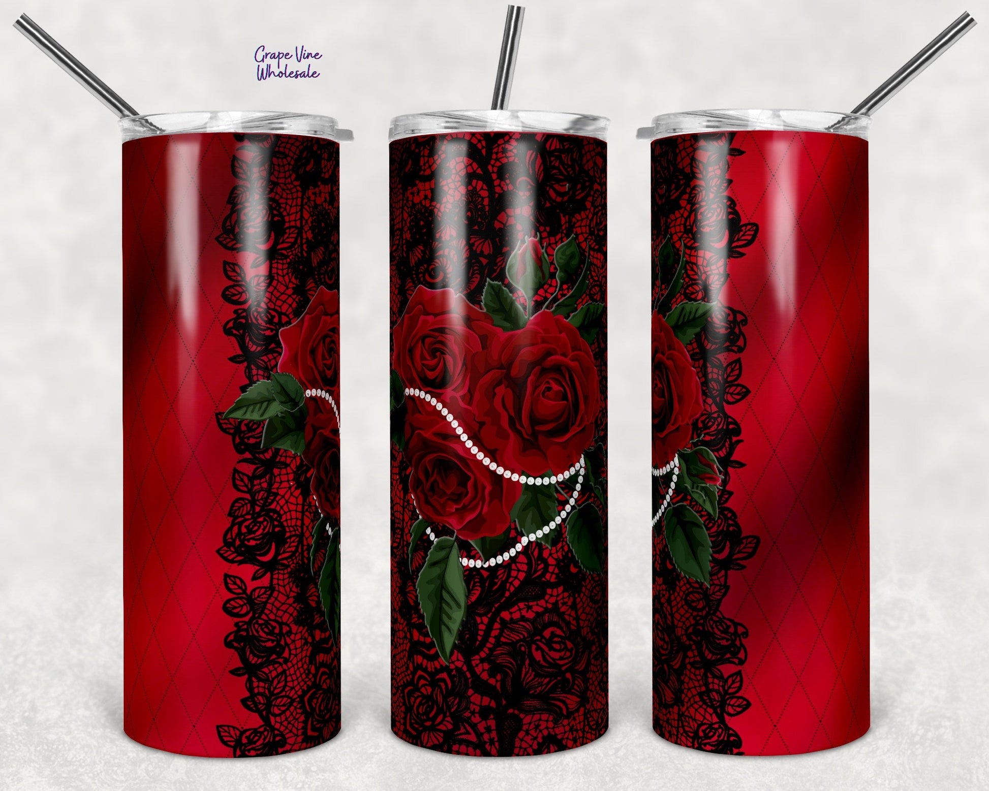 Red Lace & Roses 20oz Skinny Tumbler Grape Vine Wholesale