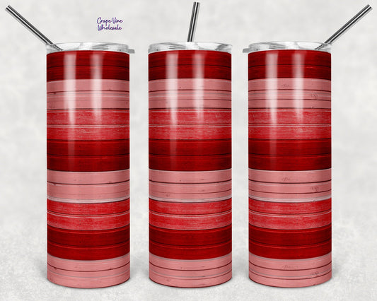 Red & Pink Striped Woodgrain Mock 20oz Skinny Tumbler Grape Vine Wholesale