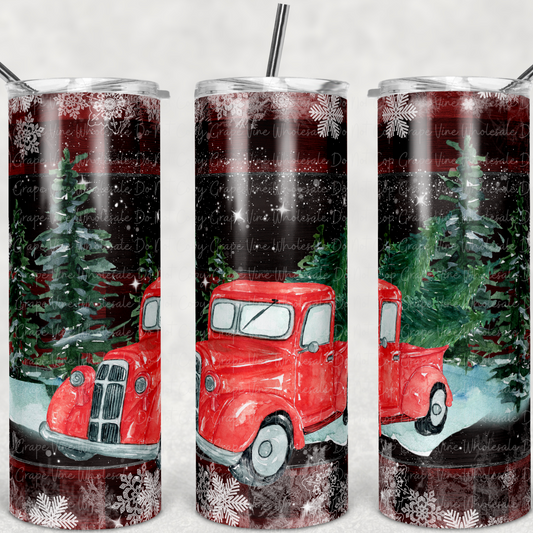 Red Truck on Wood Panel  20oz Skinny Tumbler Grape Vine Wholesale