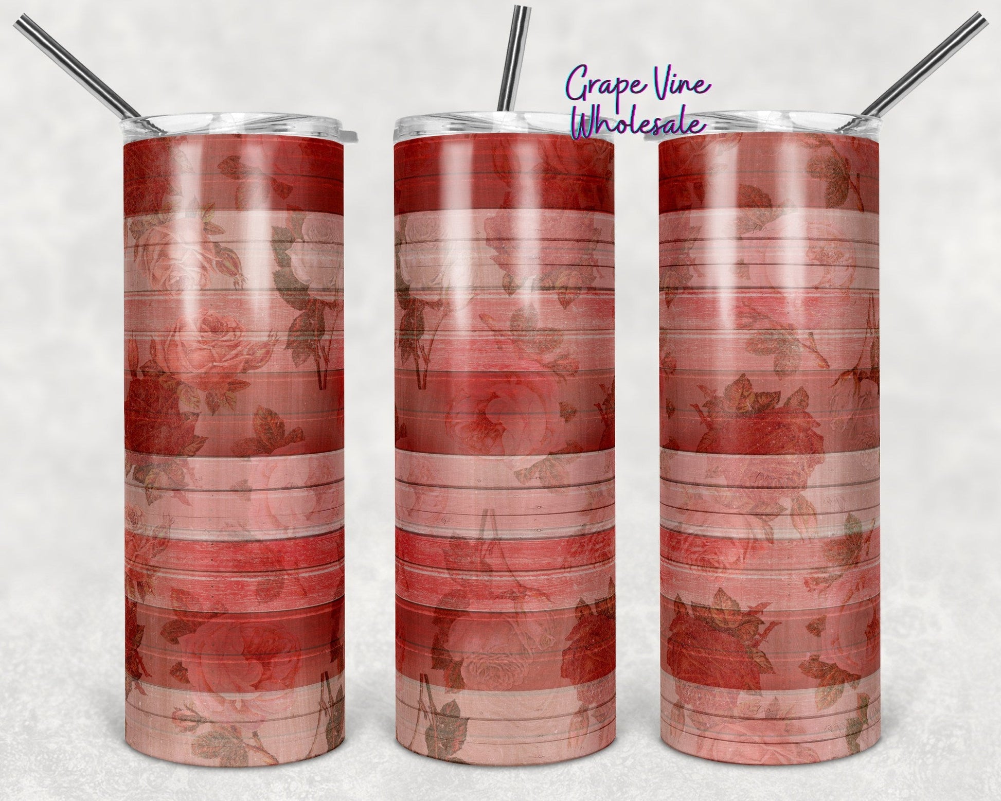 Red Wood & Roses 20oz Skinny Tumbler Grape Vine Wholesale