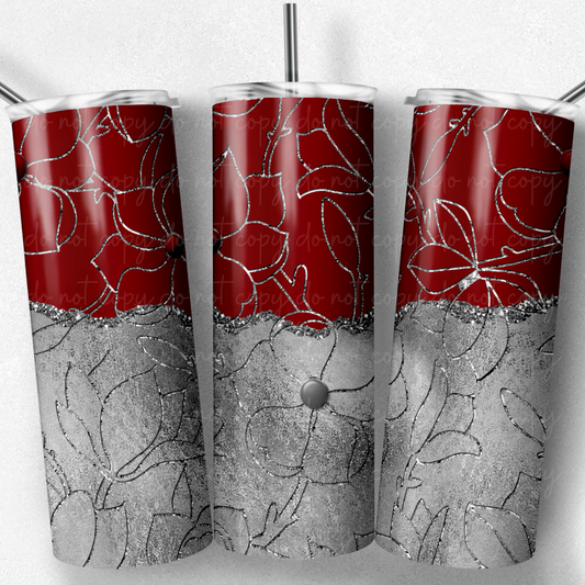 Red and Silver Flowers 20oz Skinny Tumbler Grape Vine Wholesale