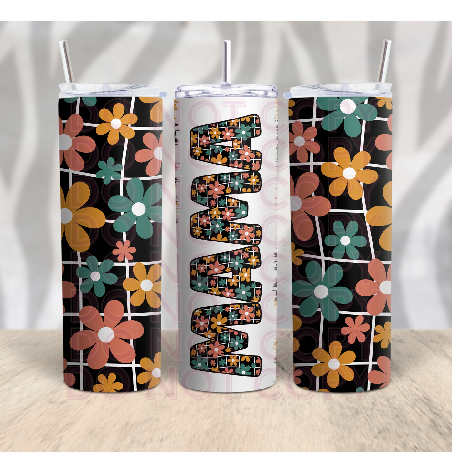 Retro Flower Mama - black backgorund- 20oz Skinny Tumbler Grape Vine Wholesale