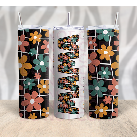 Retro Flower Mama - black backgorund- 20oz Skinny Tumbler Grape Vine Wholesale