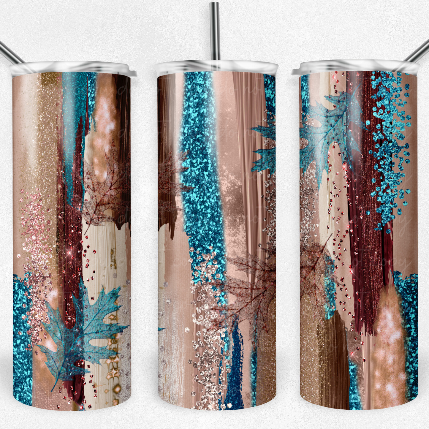 Rose Gold Paint Strokes (teal) 20oz Skinny Tumbler Grape Vine Wholesale