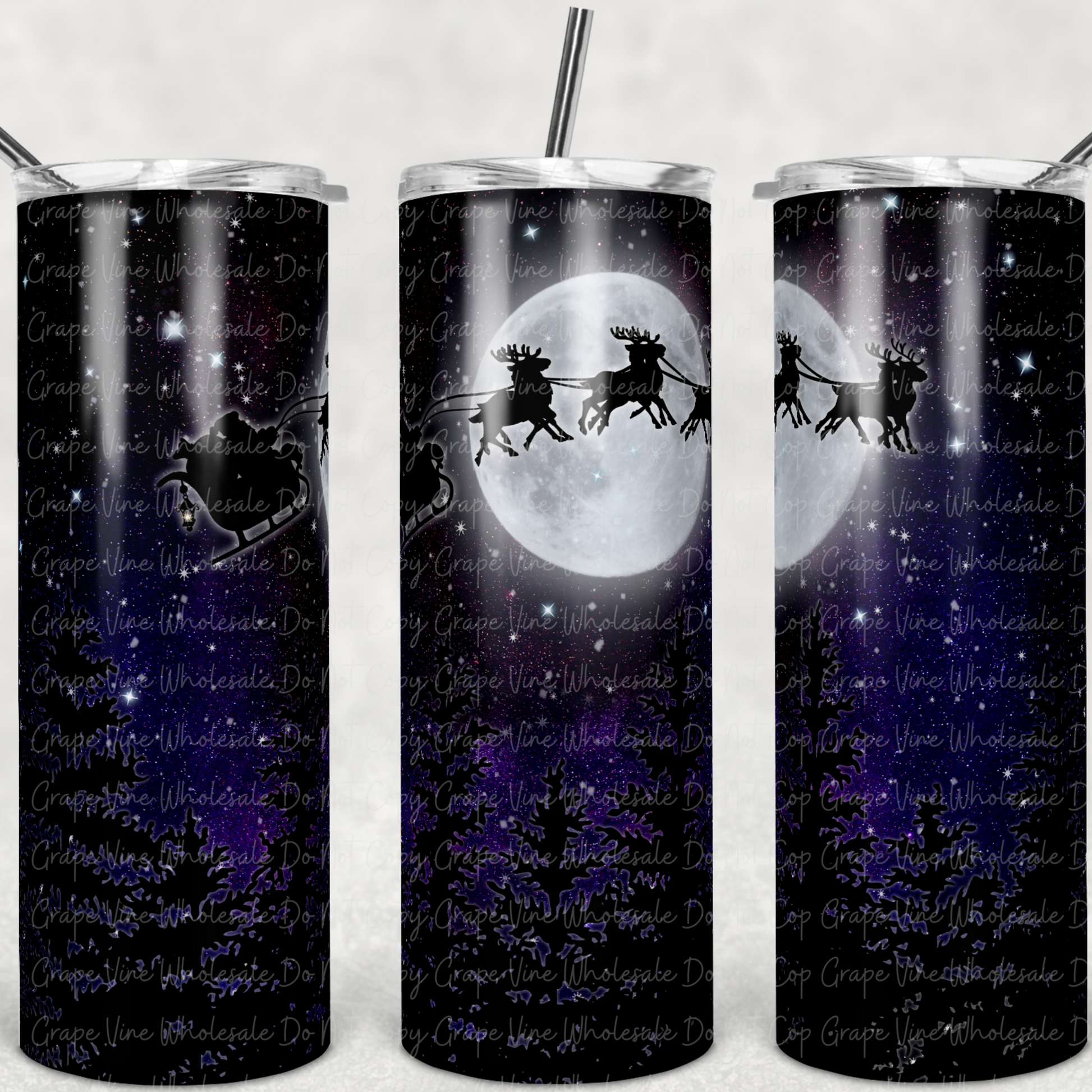 Santa Flying Over the Trees  20oz Skinny Tumbler Grape Vine Wholesale