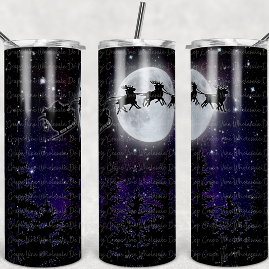 Santa Flying Over the Trees  20oz Skinny Tumbler Grape Vine Wholesale