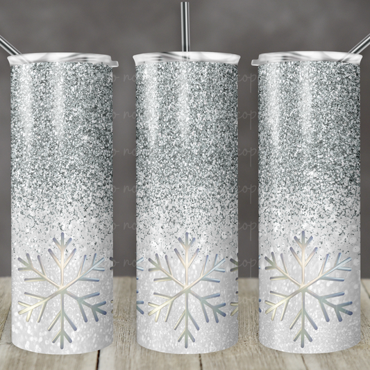 Silver Glitter Snowflakes 20oz Skinny Tumbler Grape Vine Wholesale