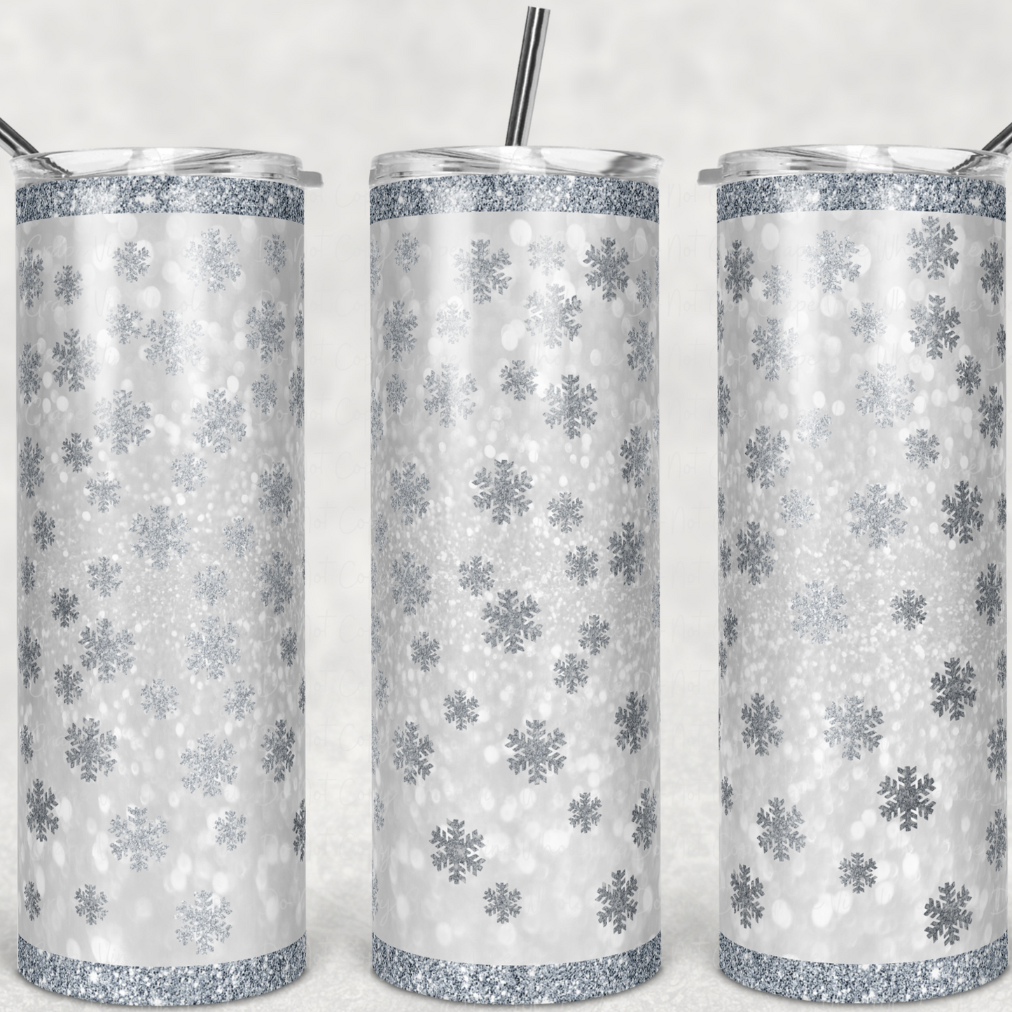 Silver Snowflake Glitter  20oz Skinny Tumbler Grape Vine Wholesale