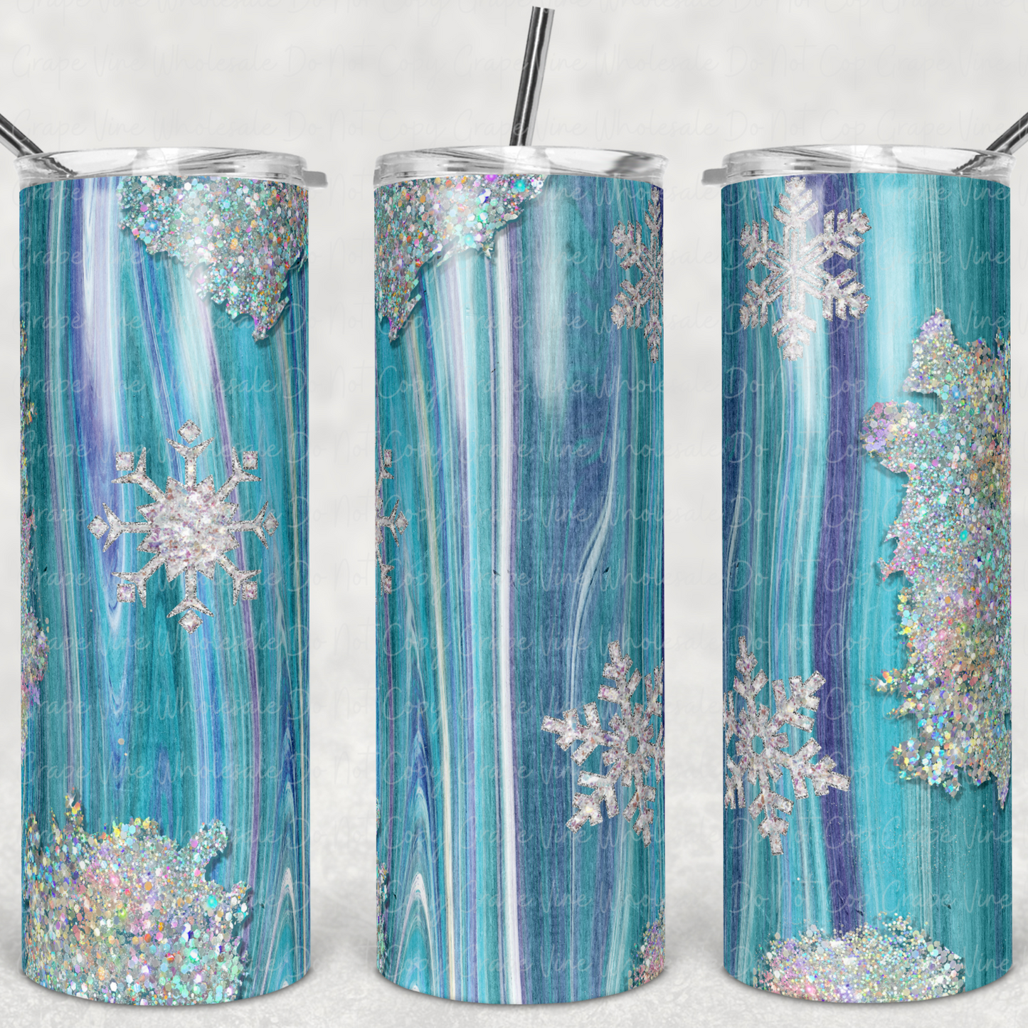 Snowflakes on Geode Wood 20oz Skinny Tumbler Grape Vine Wholesale