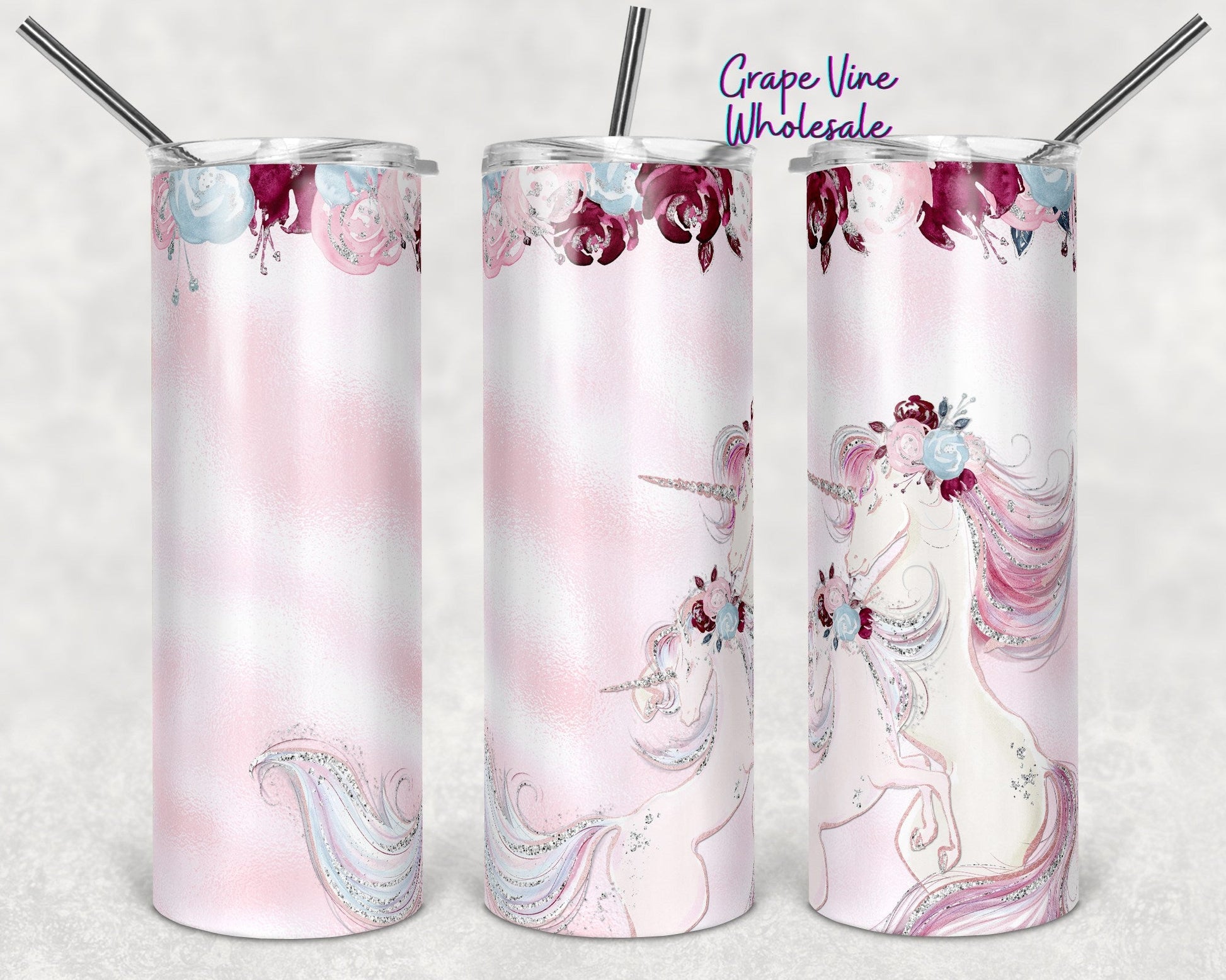 Sparkle Like A Unicorn Pink 20oz Skinny Tumbler Grape Vine Wholesale