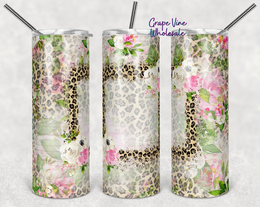 Spring Flowers and Leopard Woodgrain 20oz Skinny Tumbler Grape Vine Wholesale