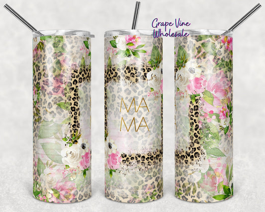 Spring Flowers and Leopard Woodgrain Mama 20oz Skinny Tumbler Grape Vine Wholesale